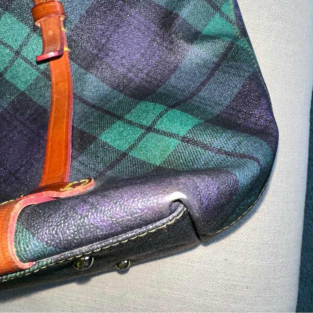 Plaid Tote Bag with Brown Leather Straps - Picture 9 of 9